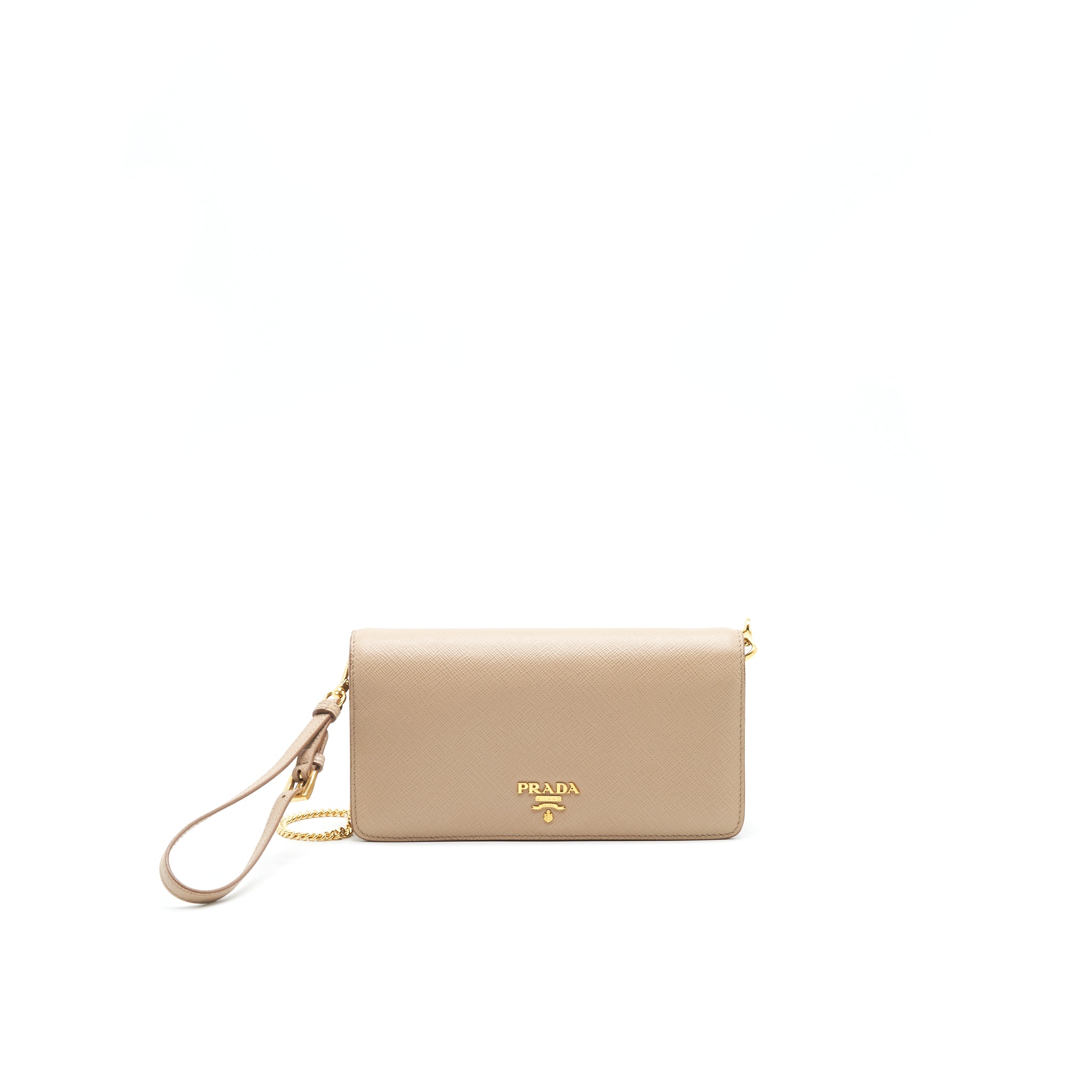 PRADA GIADA SAFFIANO LEATHER WALLET ON CHAIN BEIGE