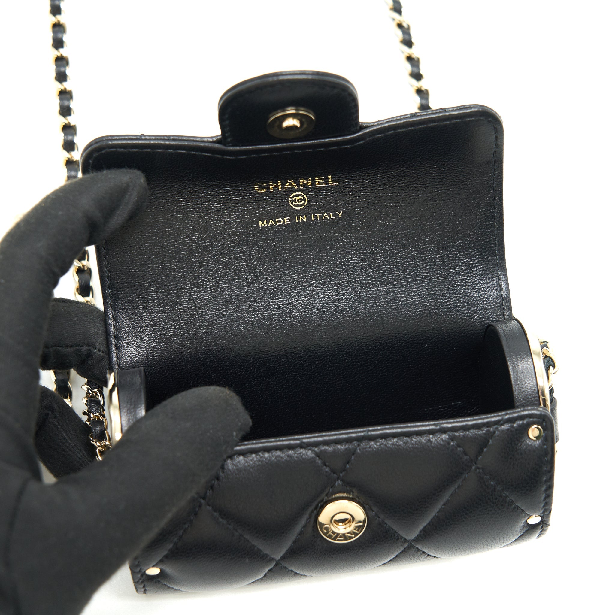 CHANEL 21A LIPSTICK MINI BAG WITH CHAIN BLACK GHW