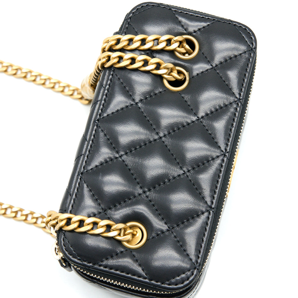 CHANEL 22K GOLD PILLAR ADJUSTABLE CHAIN LONG VANITY LAMBSKIN BLACK GHW