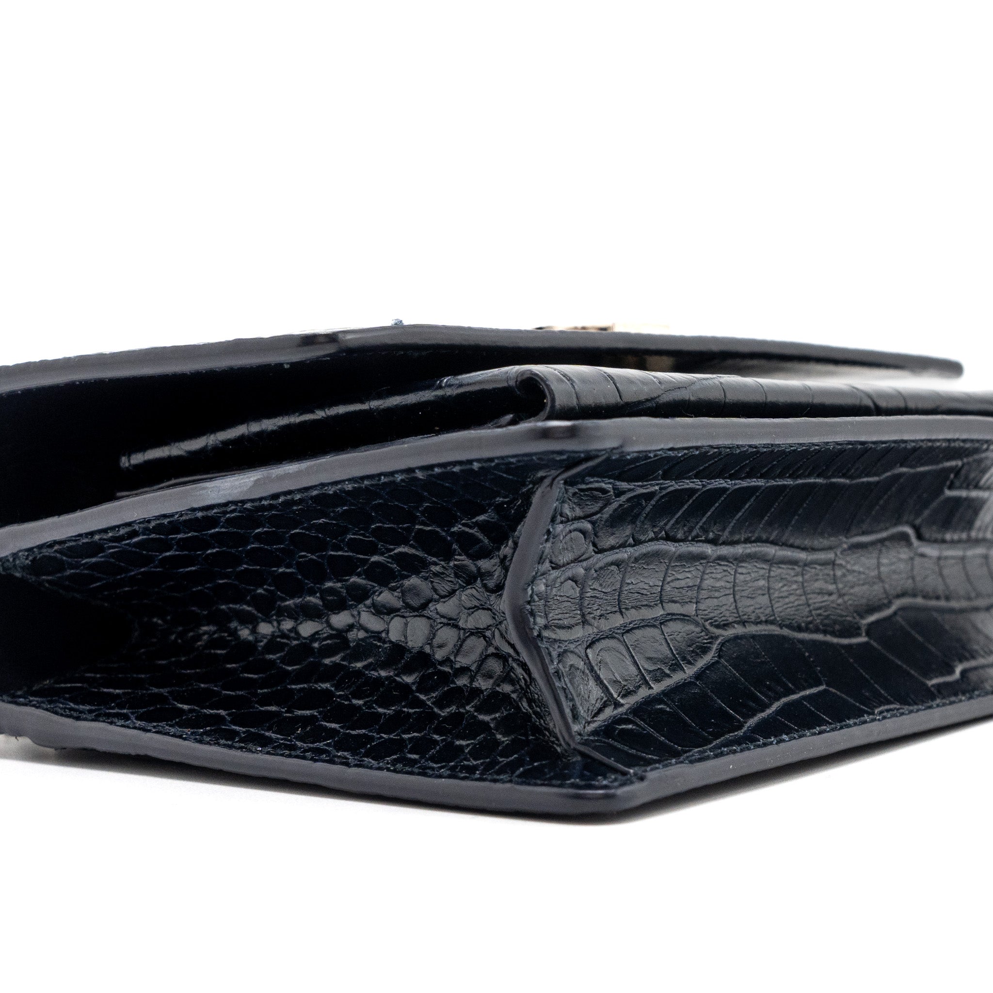 SAINT LAURENT/YSL MINI SUNSET BAG CROCODILE-EMBOSSED CALFSKIN NAVY SHW