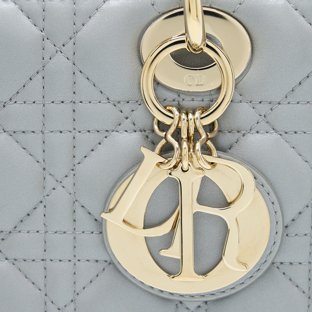 DIOR MEDIUM LADY DIOR LAMBSKIN GREY LGHW