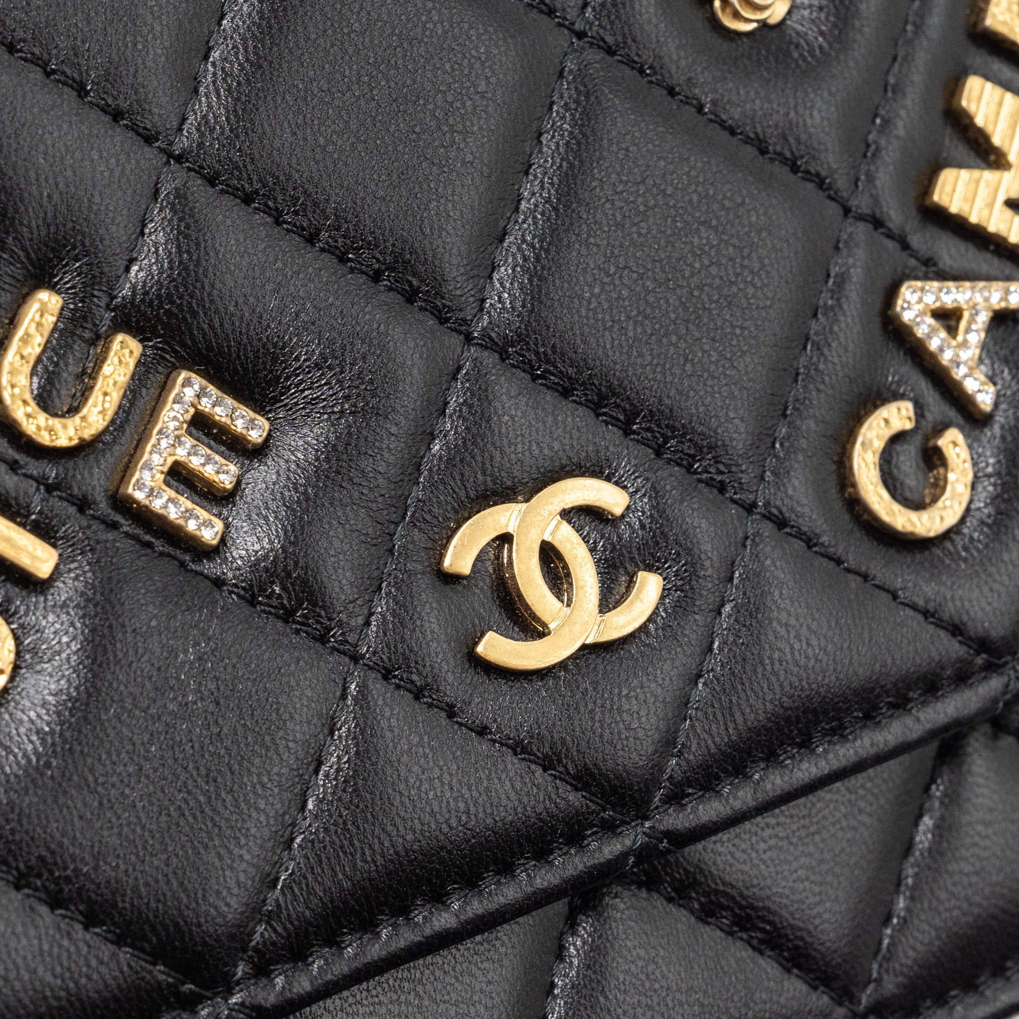 CHANEL CLASSIC WALLET ON CHAIN WITH CHARMS LAMBSKIN BLACK GHW