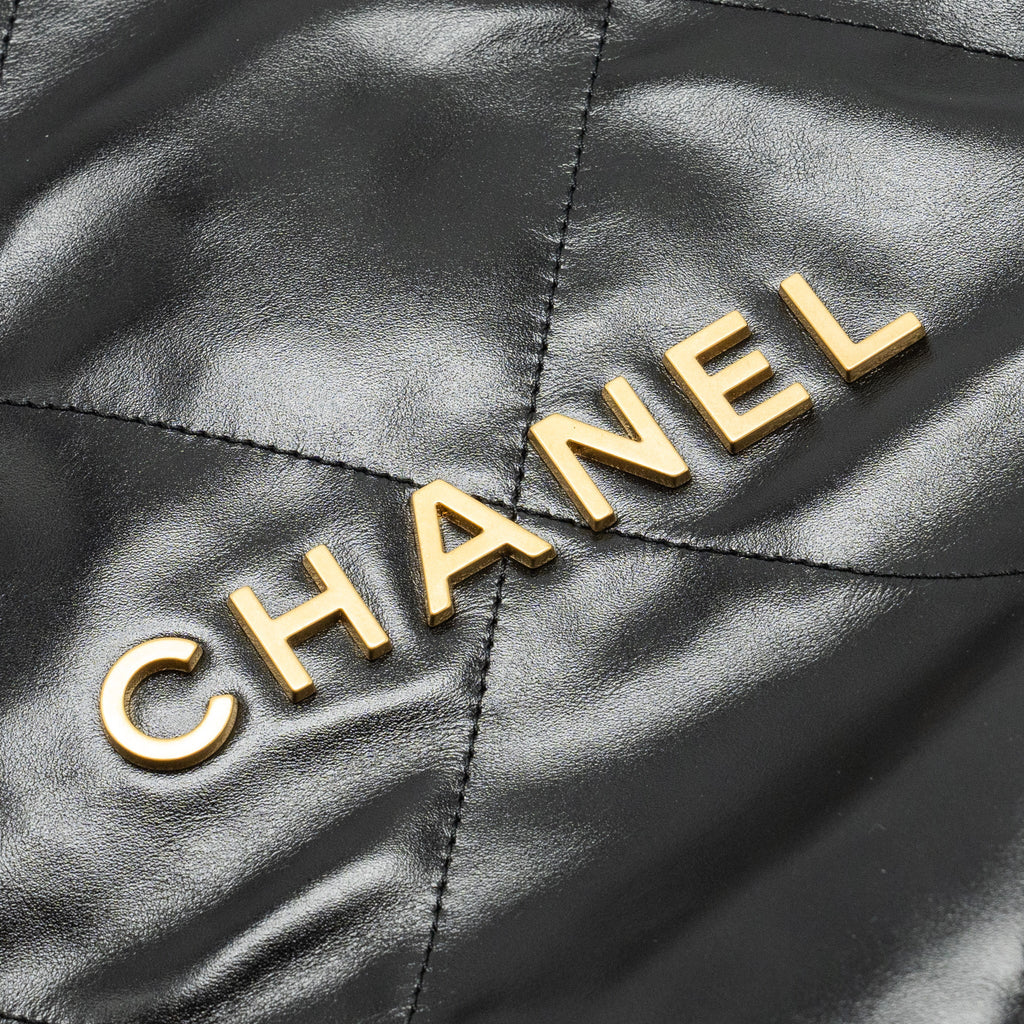 CHANEL SMALL 22 BAG SHINY CALFSKIN BLACK GHW (MICROCHIP)