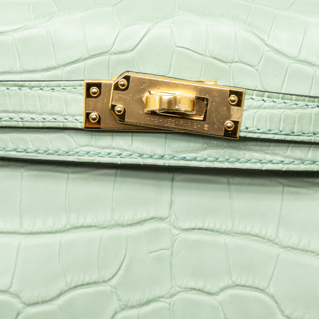HERMES MINI KELLY ALLIGATOR MISSISSIPPIENSIS MATTE 6U VERT D’EAU GHW