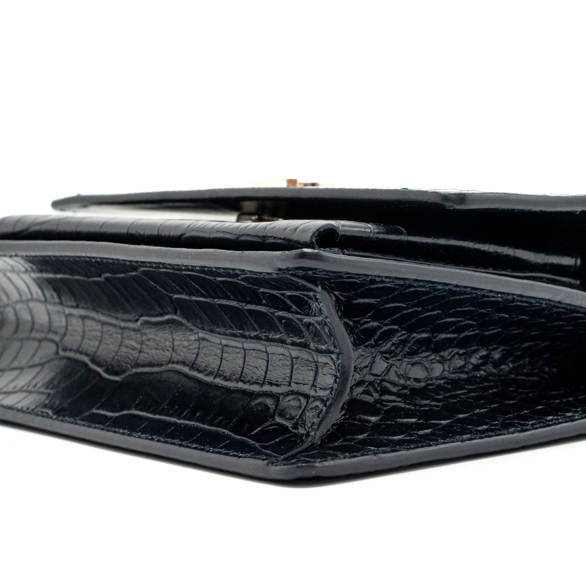 SAINT LAURENT/YSL MINI SUNSET BAG CROCODILE-EMBOSSED CALFSKIN NAVY SHW