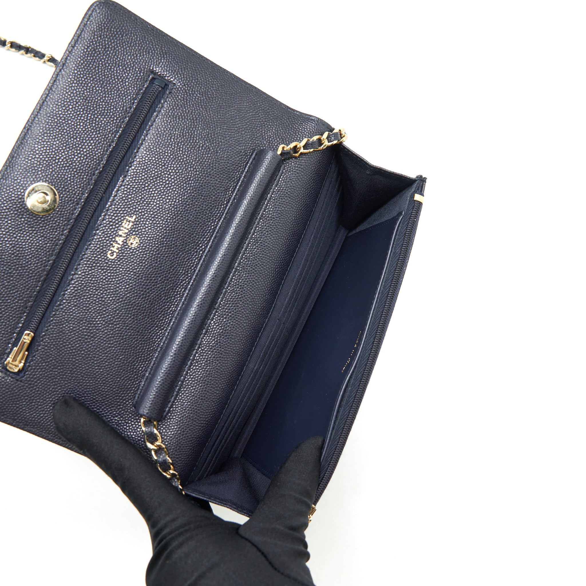 CHANEL CLASSIC WALLET ON CHAIN CAVIAR NAVY BLUE LGHW