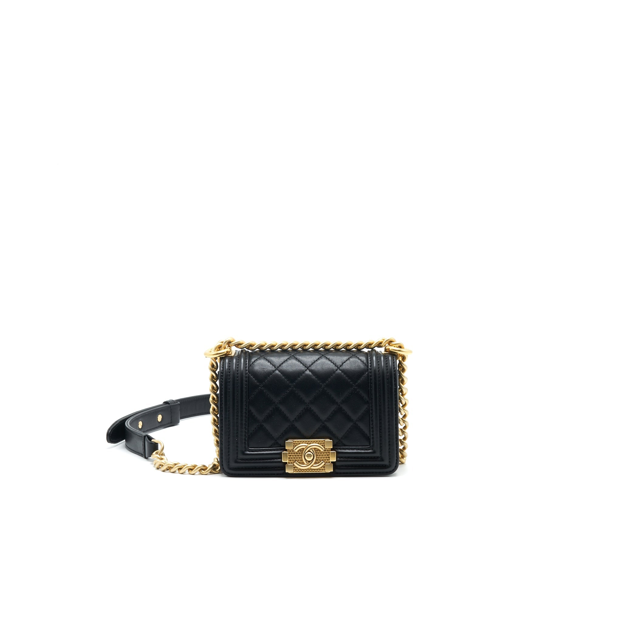CHANEL BOY EXTRA MINI LAMBSKIN IN BLACK GHW