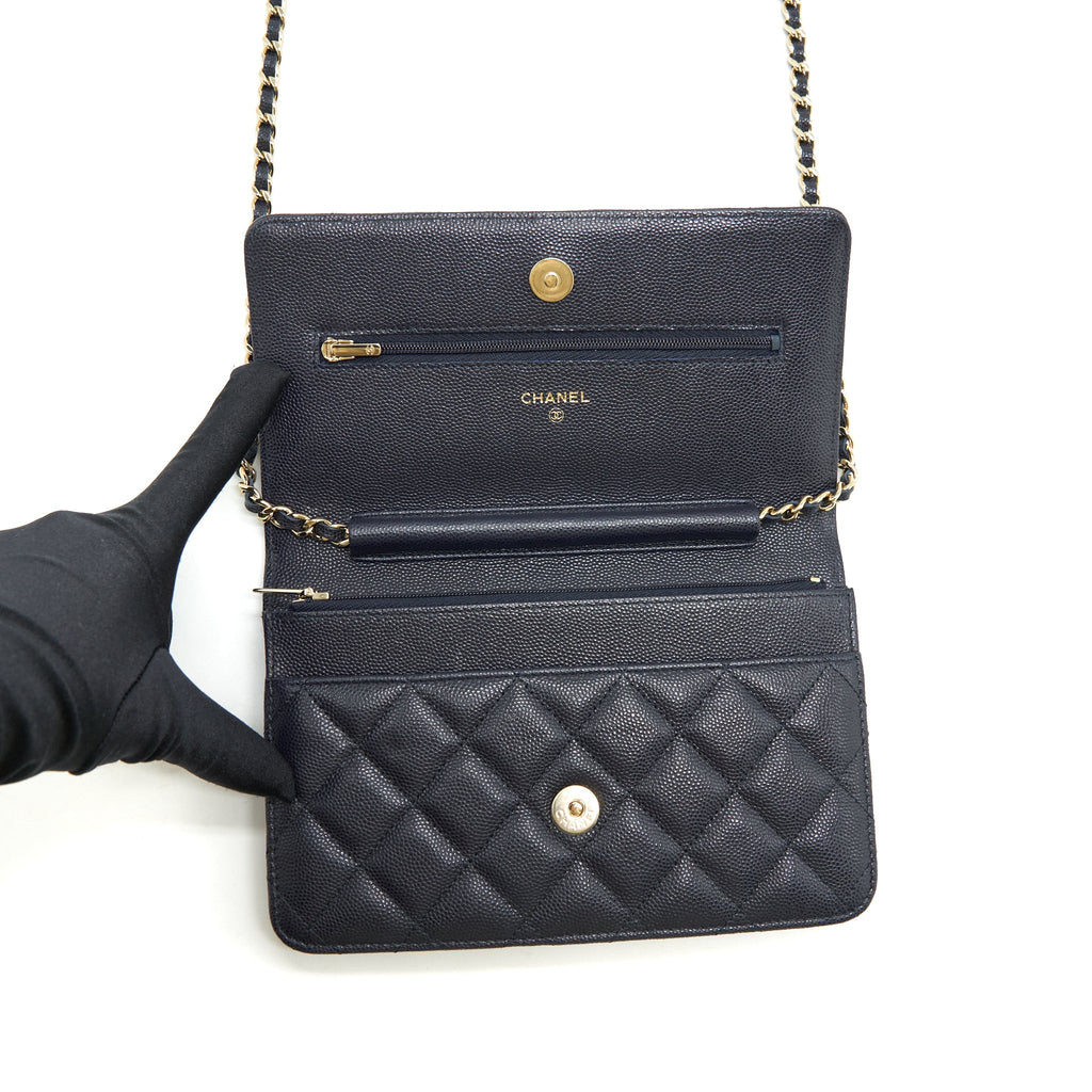 CHANEL CLASSIC WALLET ON CHAIN CAVIAR NAVY BLUE LGHW