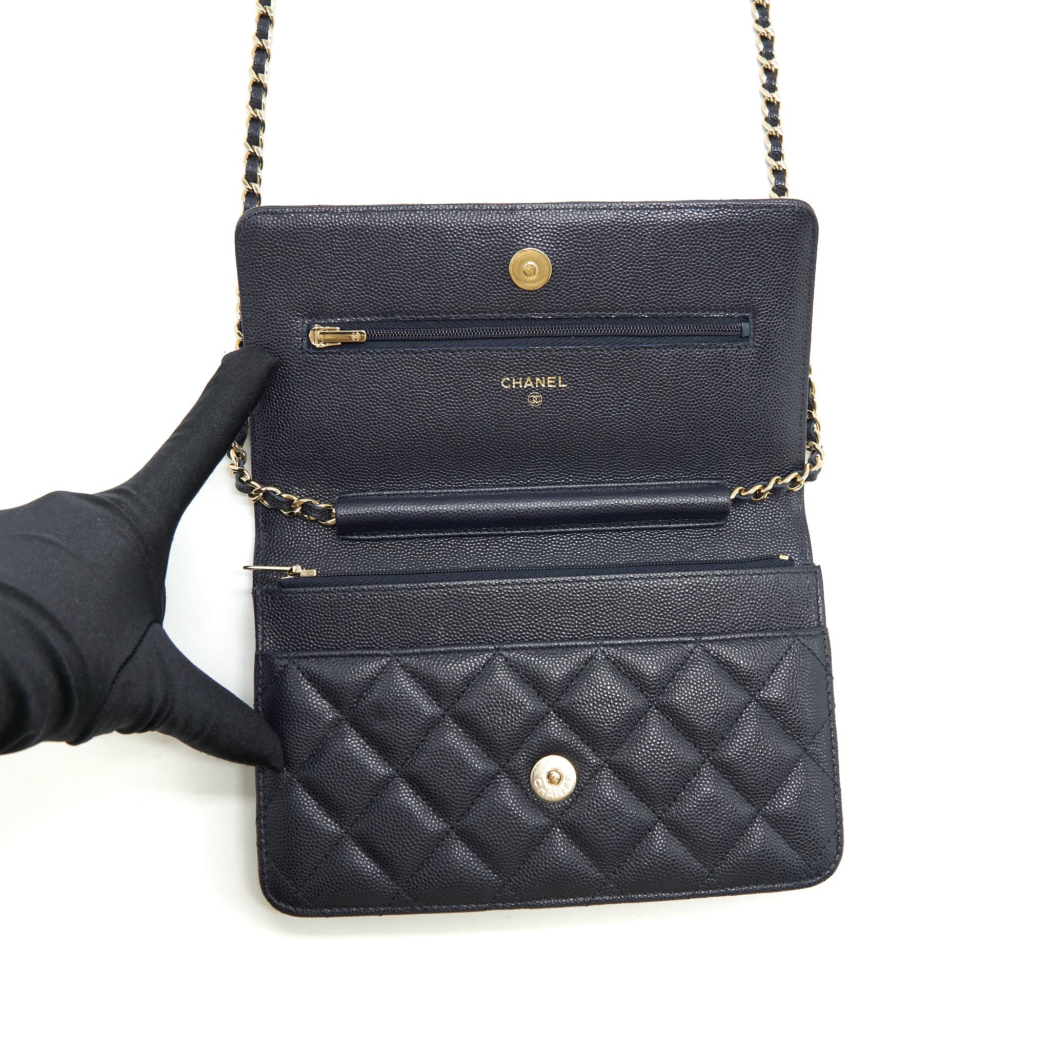 CHANEL CLASSIC WALLET ON CHAIN CAVIAR NAVY BLUE LGHW