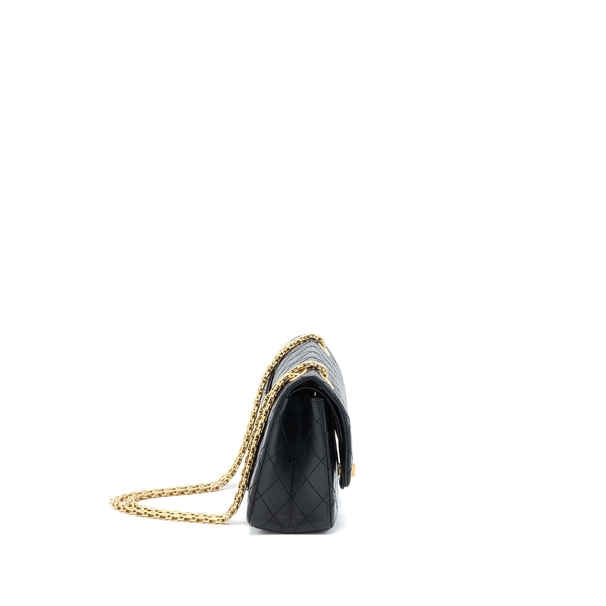 CHANEL SMALL 2.55 REISSUE FLAP BAG AGED CALFSKIN BLACK BRUSHED GHW (MICROCHIP)