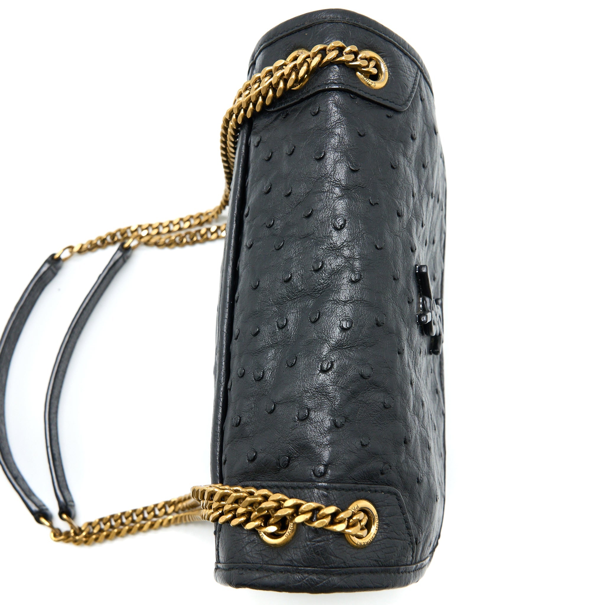 SAINT LAURENT NIKI BABY OSTRICH BLACK GHW