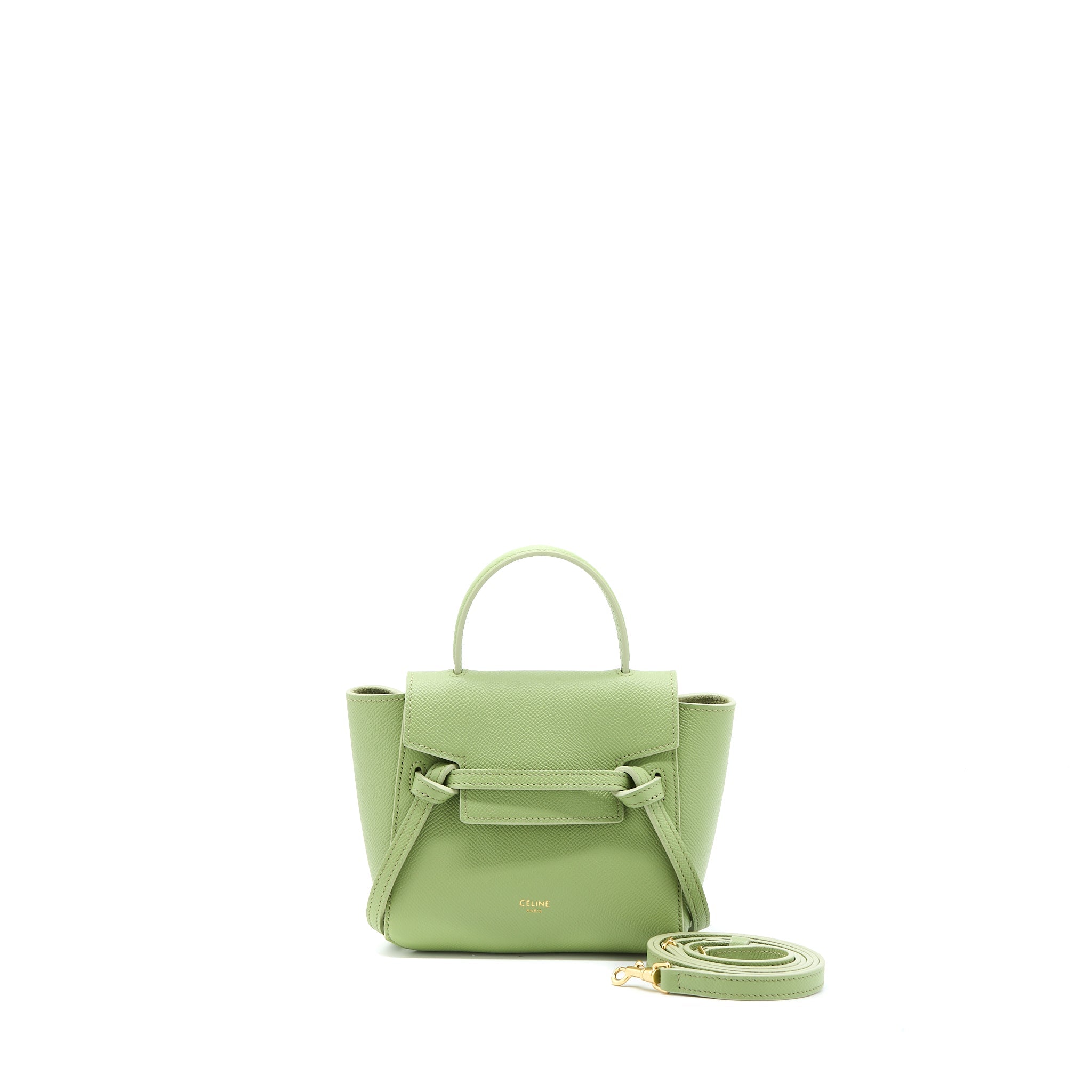 CELINE PICO BELT BAG GRAINED CALFSKIN LIGHT GREEN GHW