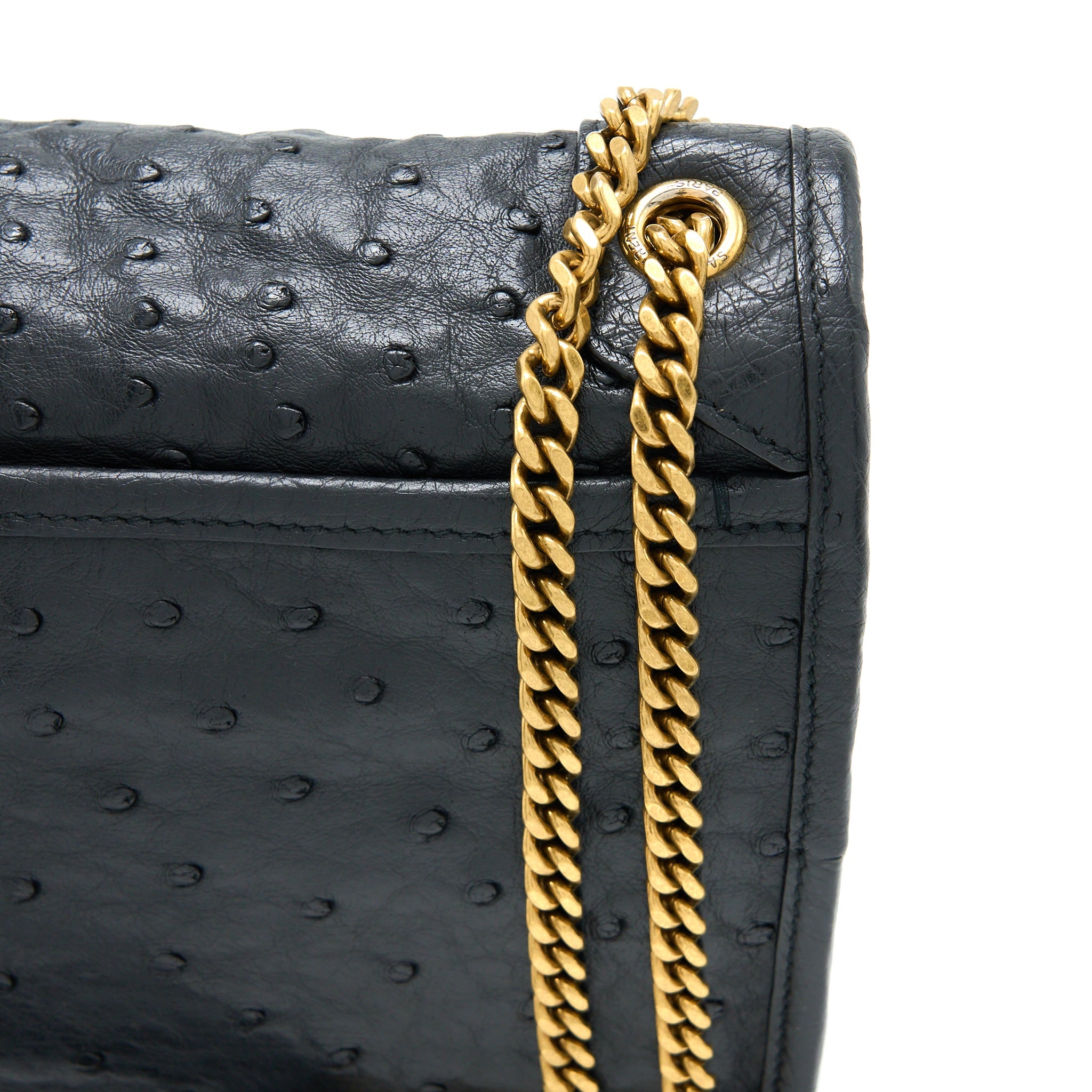 SAINT LAURENT NIKI BABY OSTRICH BLACK GHW