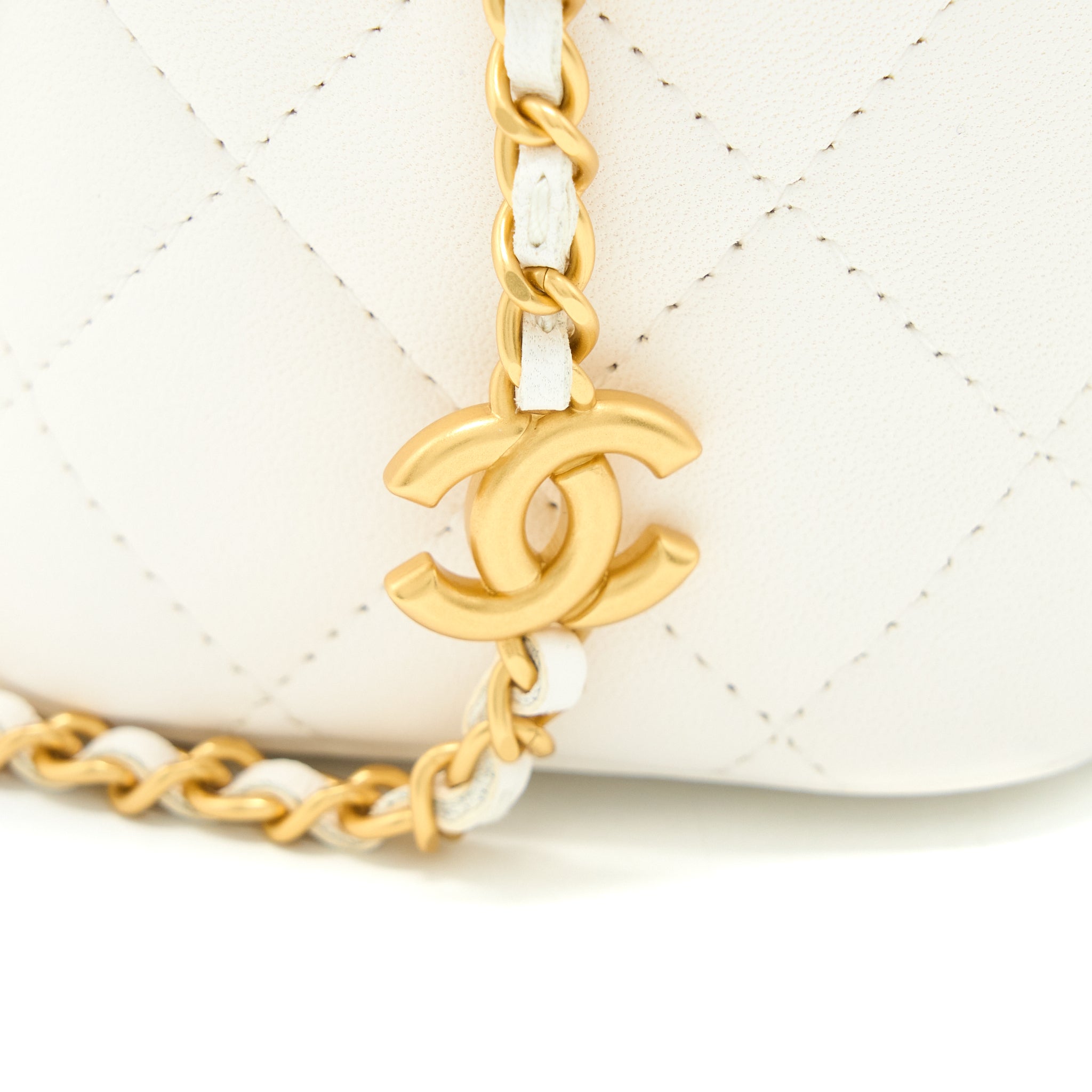 CHANEL LONG VANITY WITH COCO LETTER CHAIN LAMBSKIN WHITE GHW