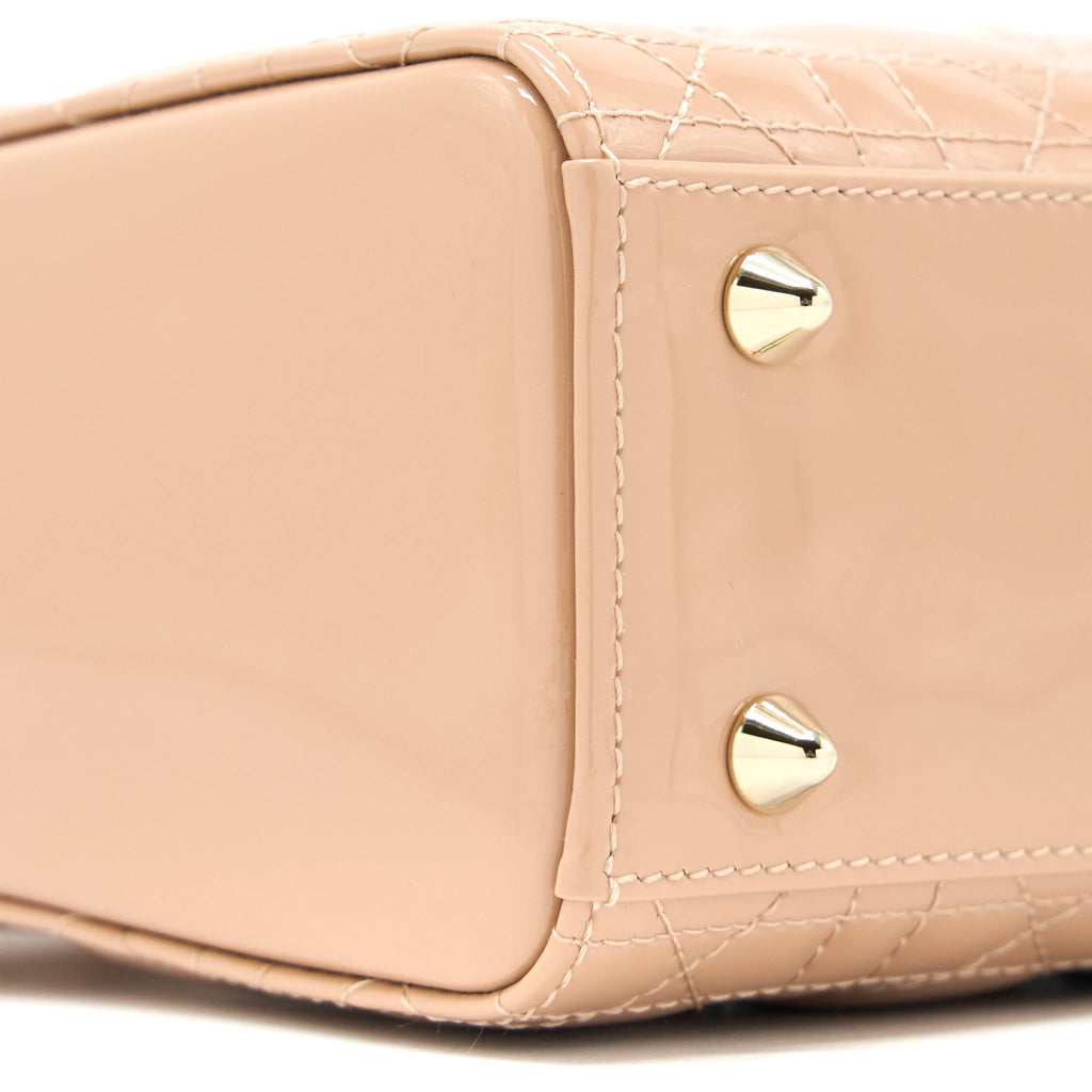 DIOR SMALL LADY DIOR PATENT LEATHER BEIGE LGHW