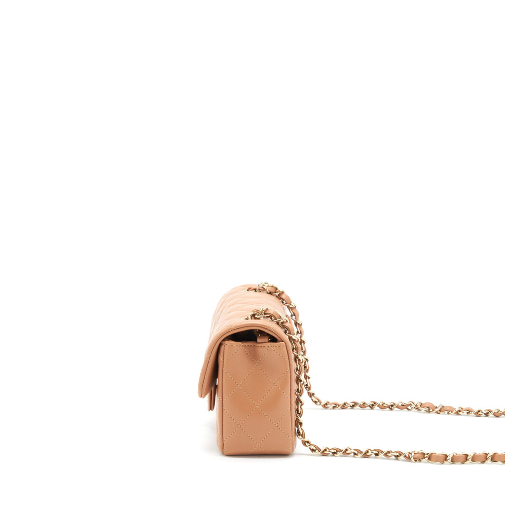 CHANEL MINI RECTANGULAR FLAP BAG LAMBSKIN CARAMEL LGHW