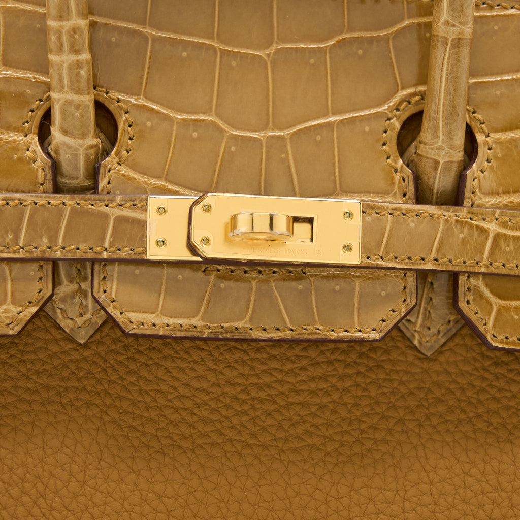 HERMES BIRKIN 25 TOUCH CROCODILE NILOTICUS/TOGO CARAMEL/TABAC CAMEL GHW
