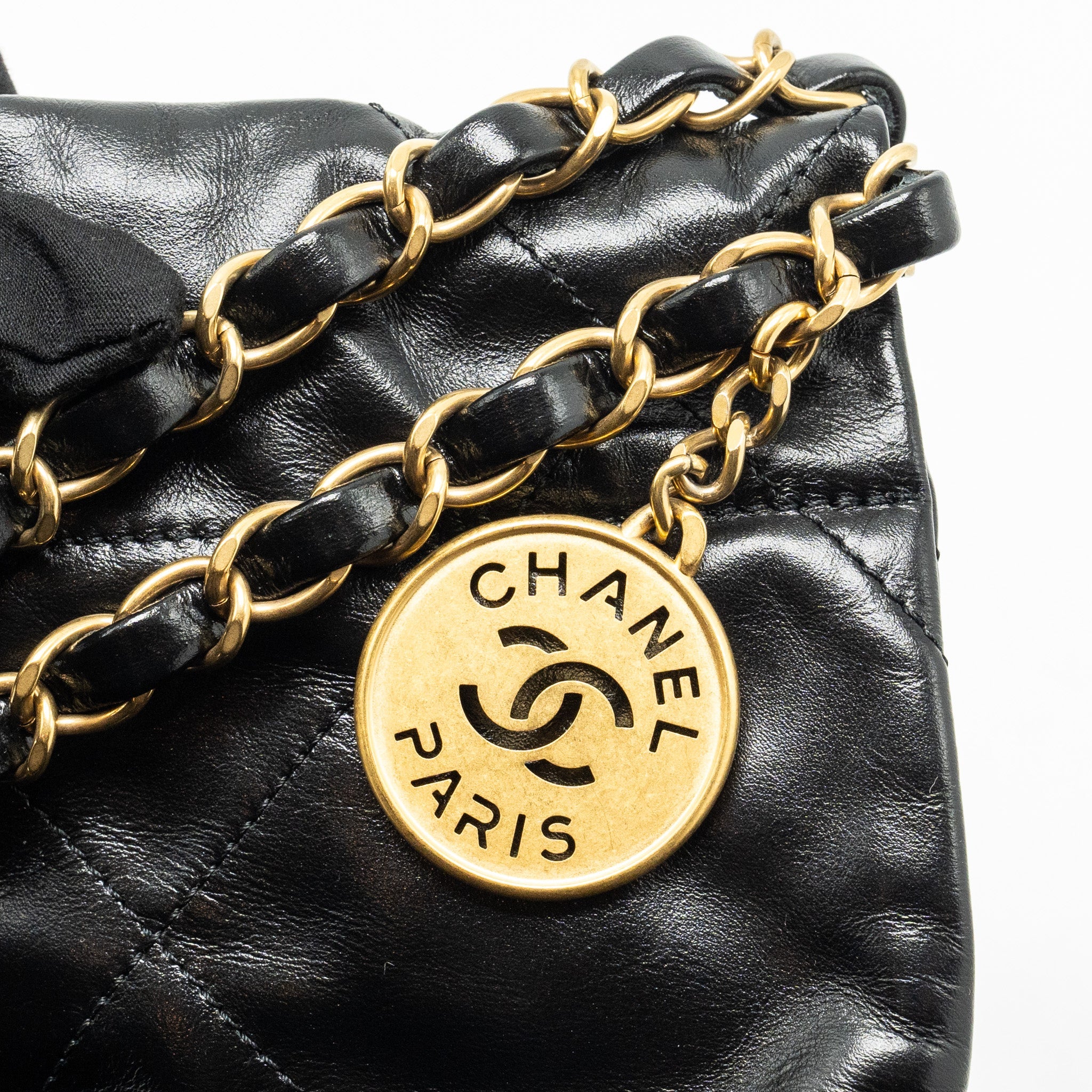 CHANEL SMALL 22 BAG SHINY CALFSKIN BLACK GHW (MICROCHIP)