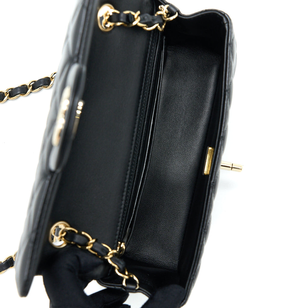 CHANEL CLASSIC MINI RECTANGULAR FLAP BAG LAMBSKIN BLACK LGHW (MICROCHIP)