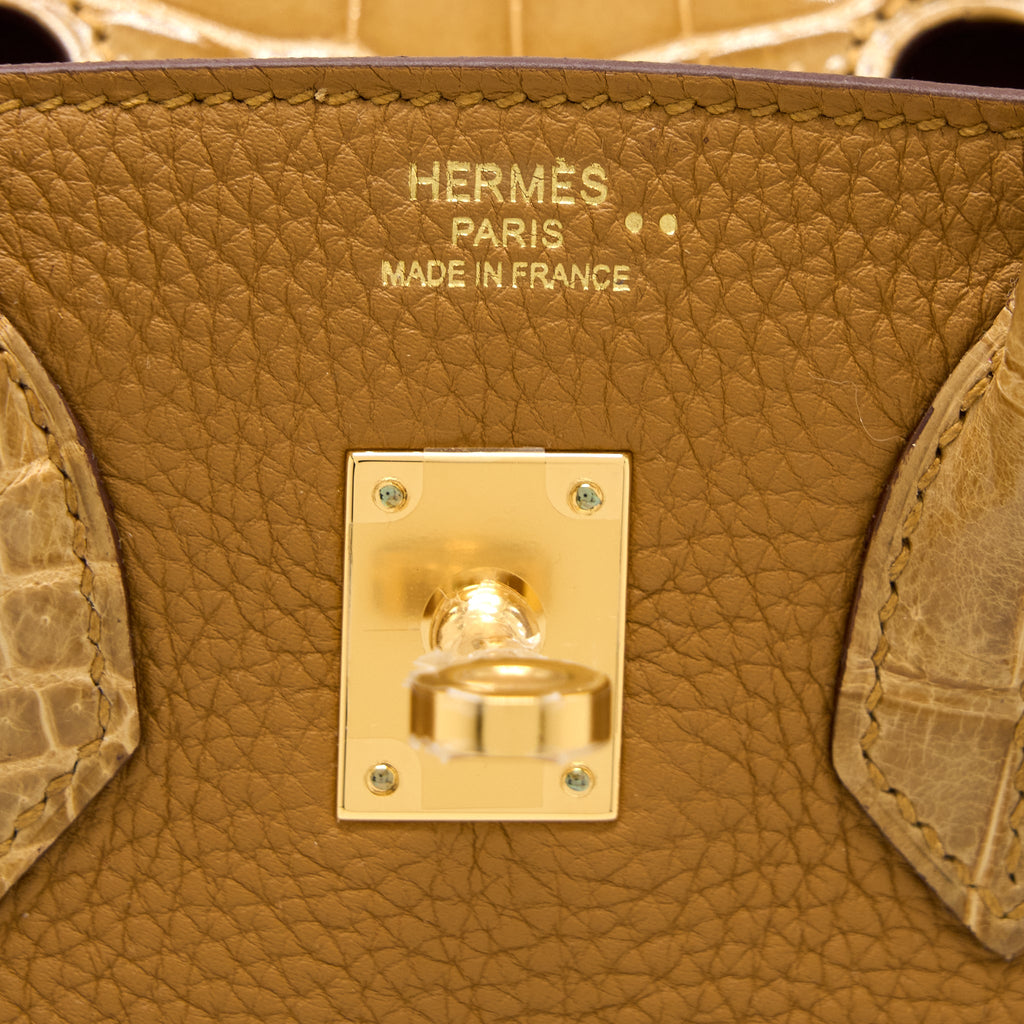 HERMES BIRKIN 25 TOUCH CROCODILE NILOTICUS/TOGO CARAMEL/TABAC CAMEL GHW