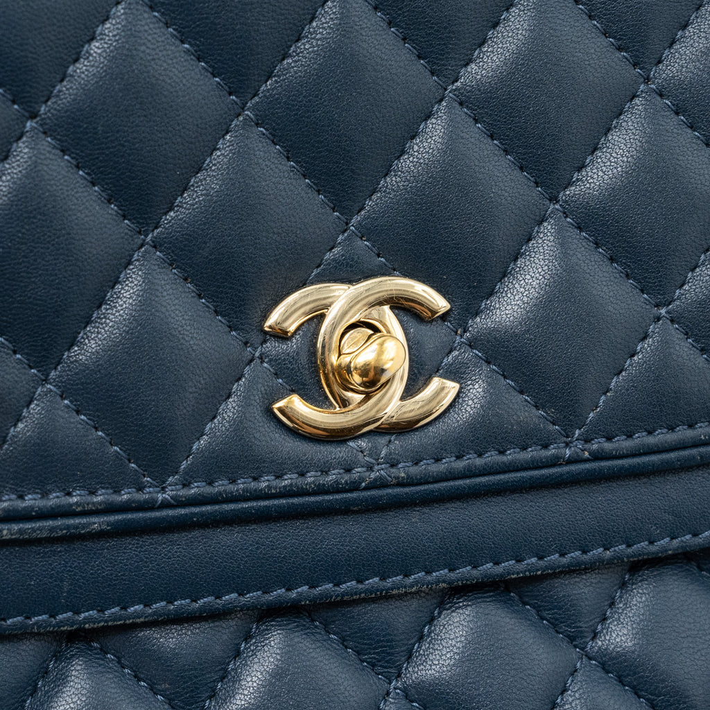 CHANEL QUILTED FLAP CROSSBODY BAG LAMBSKIN DARK BLUE LGHW