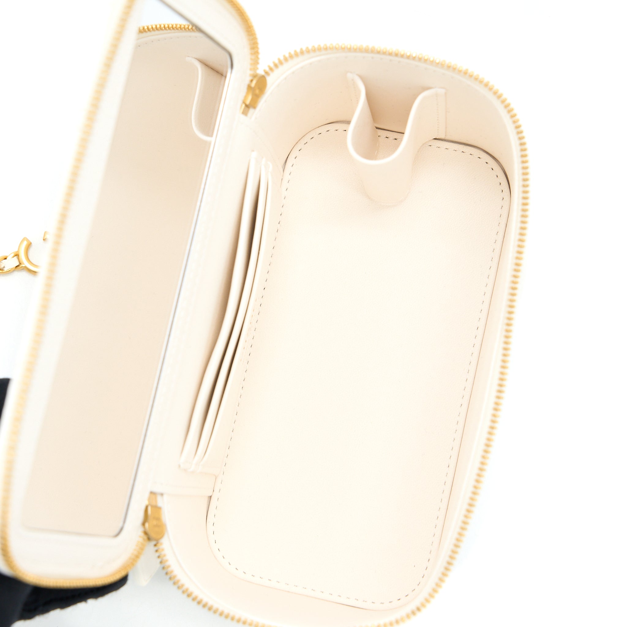 CHANEL LONG VANITY WITH COCO LETTER CHAIN LAMBSKIN WHITE GHW