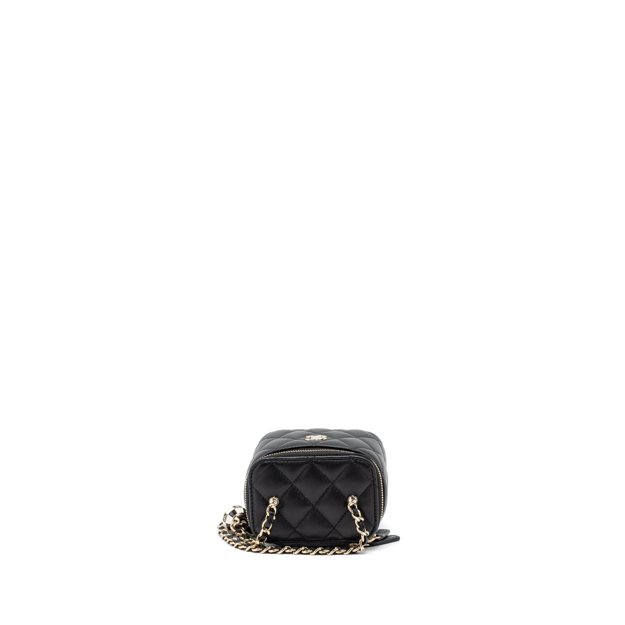 CHANEL 23C PEARL CRUSH MINI VANITY WITH CHAIN LAMBSKIN BLACK LGHW (MICROCHIP)