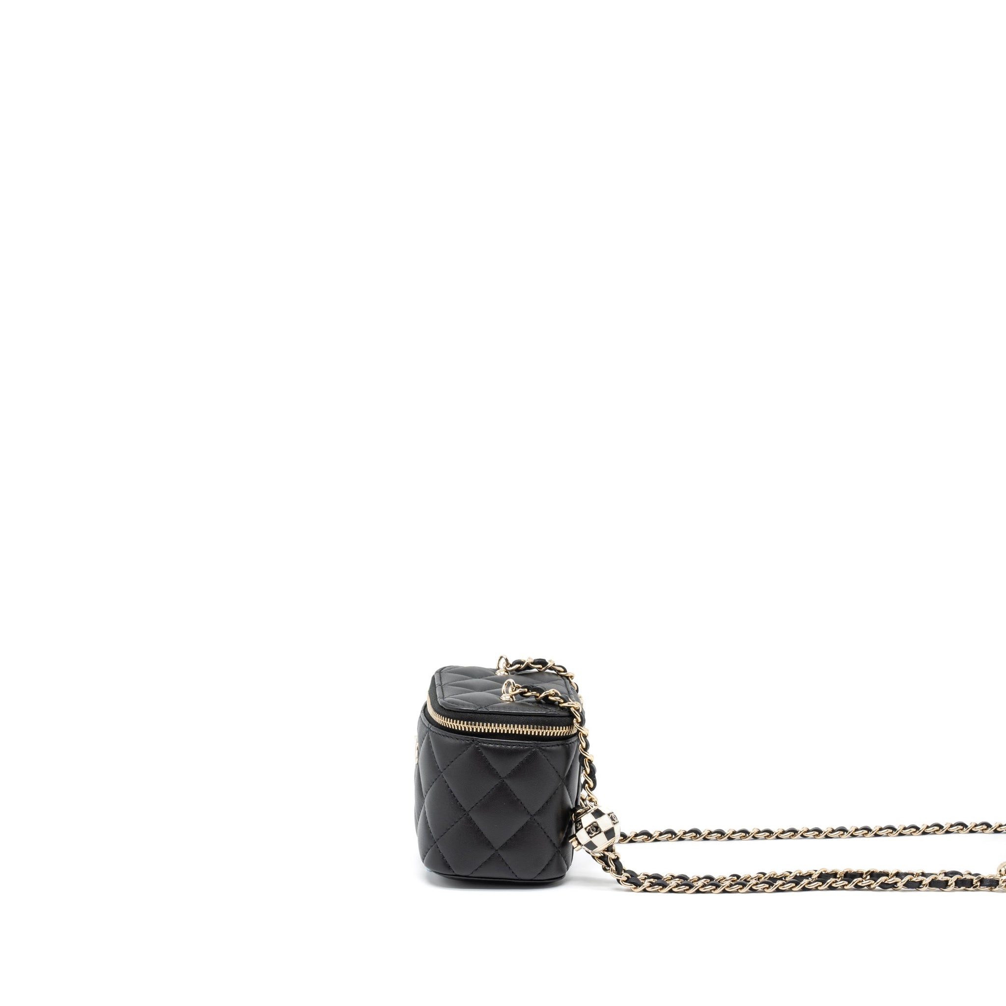 CHANEL 23C PEARL CRUSH MINI VANITY WITH CHAIN LAMBSKIN BLACK LGHW (MICROCHIP)