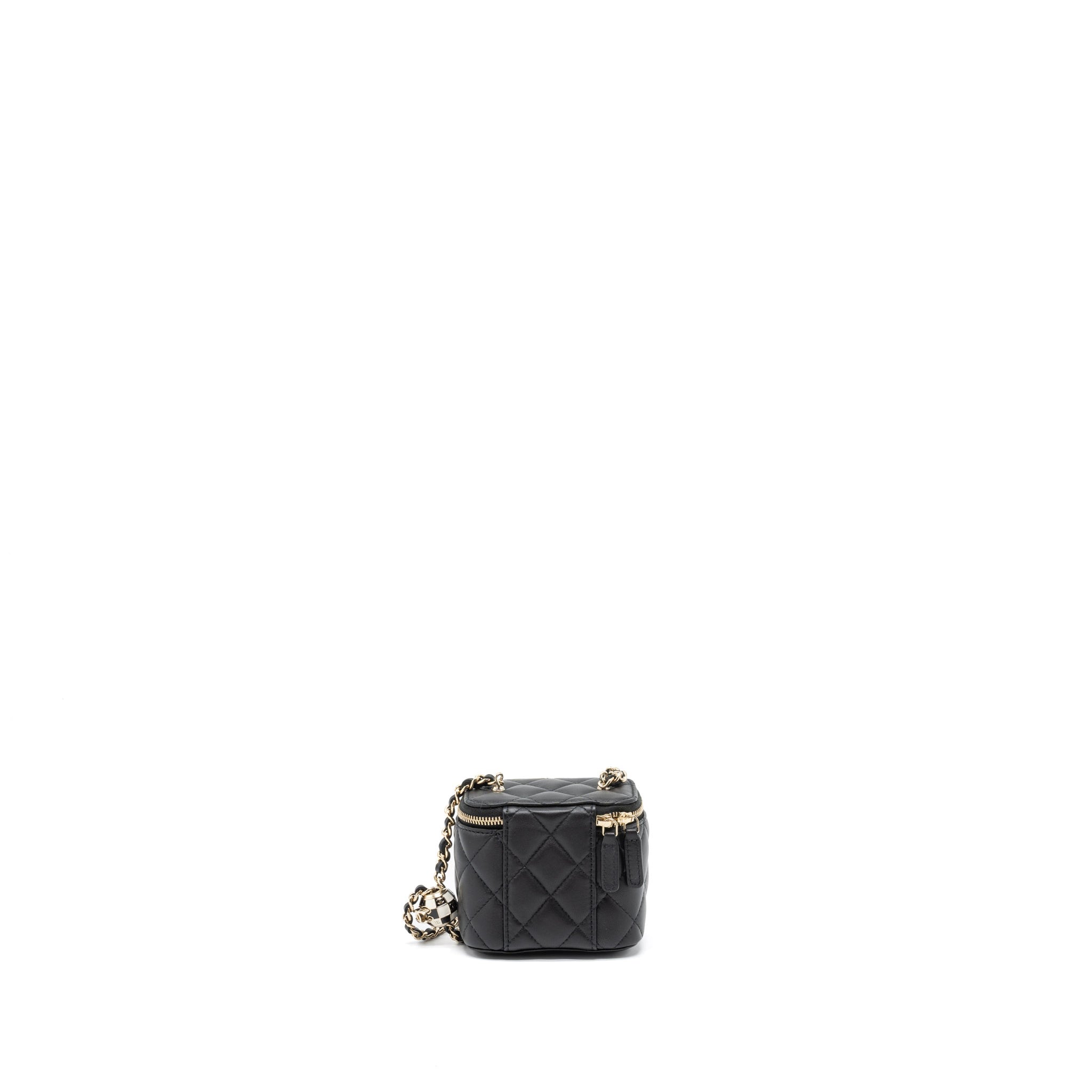 CHANEL 23C PEARL CRUSH MINI VANITY WITH CHAIN LAMBSKIN BLACK LGHW (MICROCHIP)