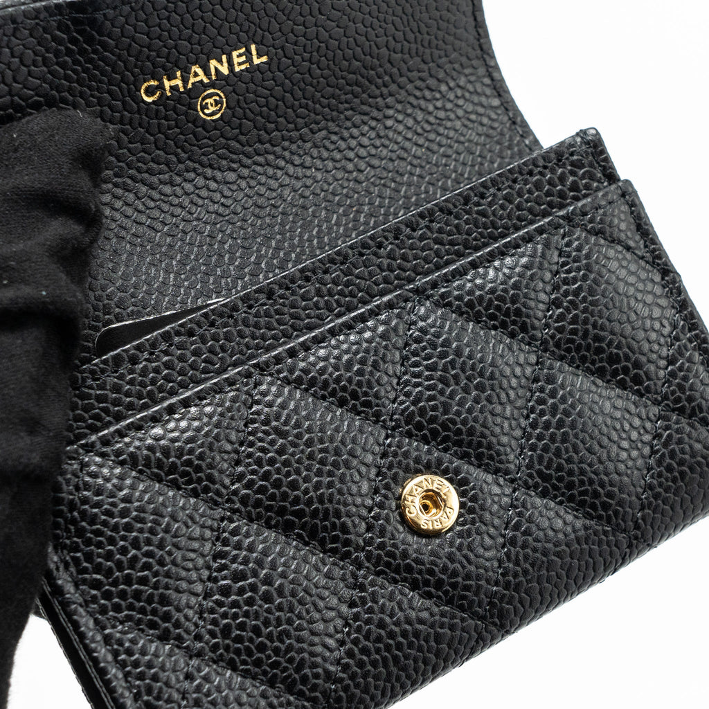 CHANEL CLASSIC FLAP CARD HOLDER CAVIAR BLACK GHW (MICROCHIP)