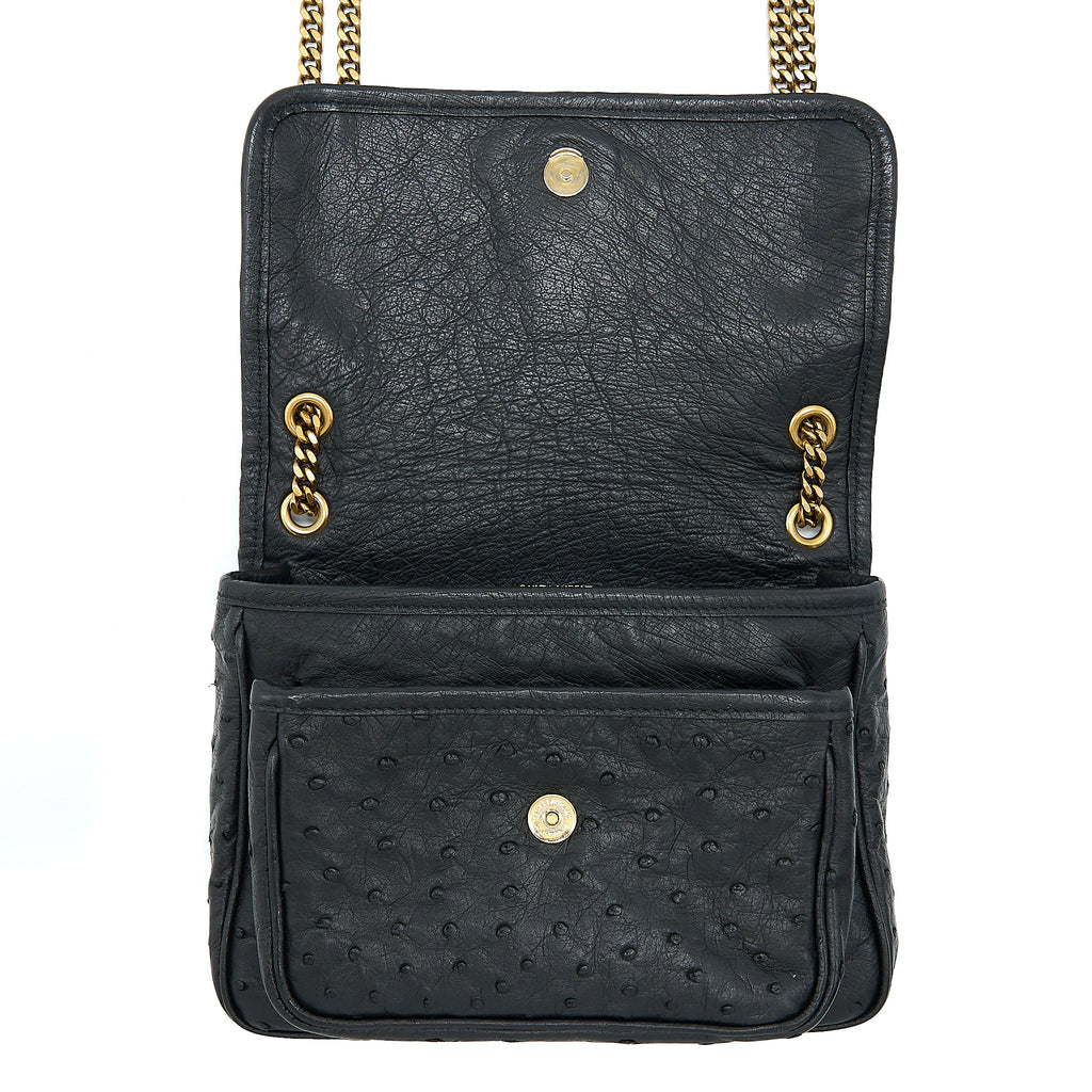 SAINT LAURENT NIKI BABY OSTRICH BLACK GHW