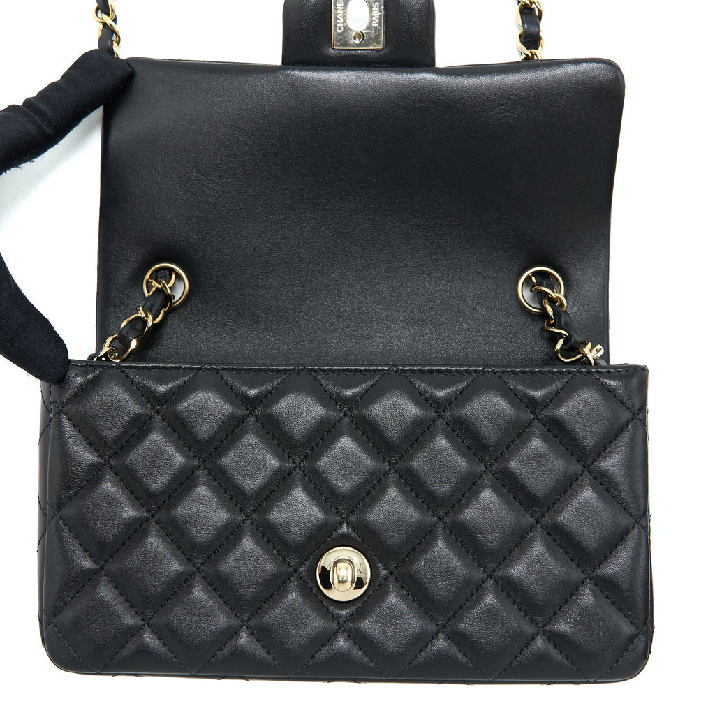 CHANEL CLASSIC MINI RECTANGULAR FLAP BAG LAMBSKIN BLACK LGHW (MICROCHIP)