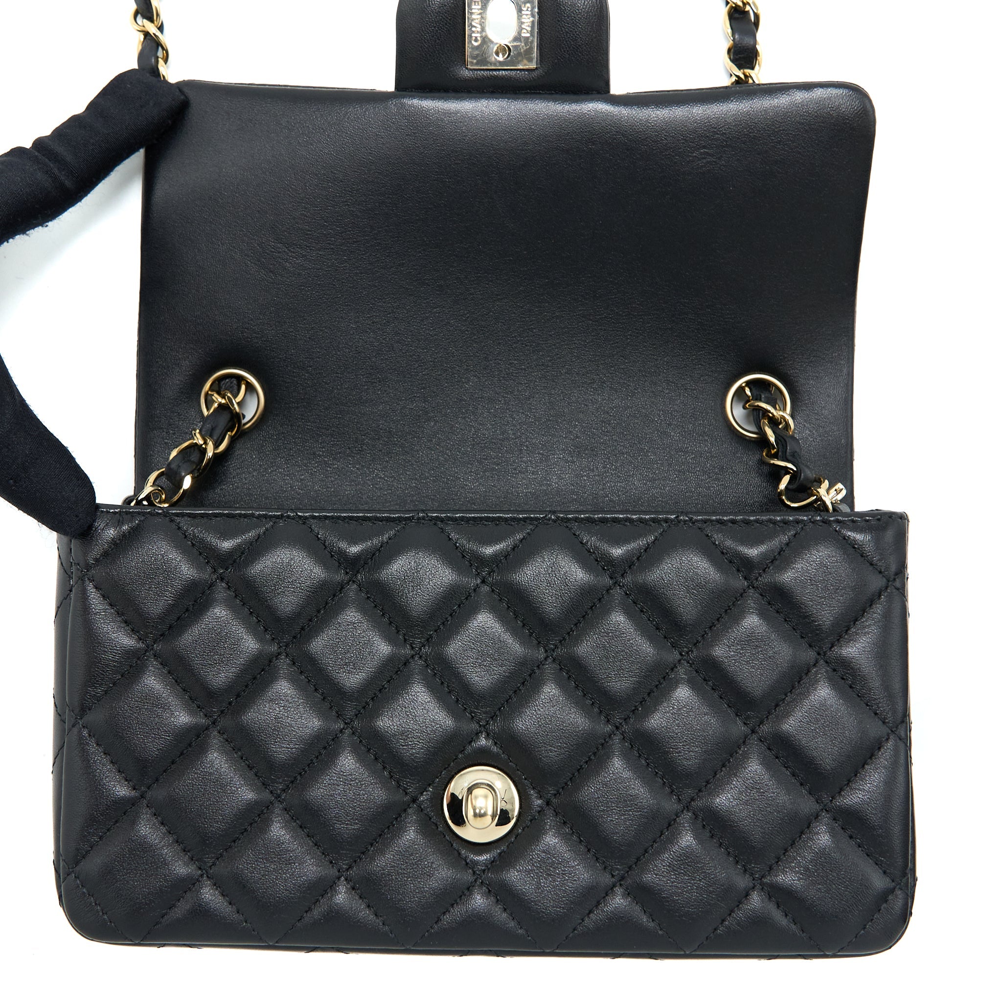 CHANEL CLASSIC MINI RECTANGULAR FLAP BAG LAMBSKIN BLACK LGHW (MICROCHIP)