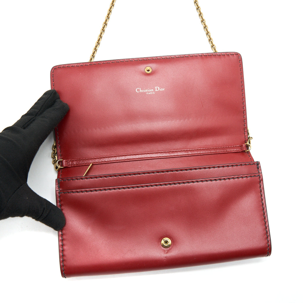 DIOR J'ADIOR SMALL LONG WALLET ON CHAIN RED WITH GHW