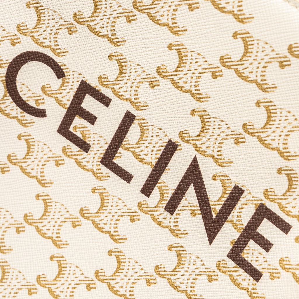 CELINE MINI VERTICAL CABAS IN TRIOMPHE CANVAS/CALFSKIN WHITE GHW