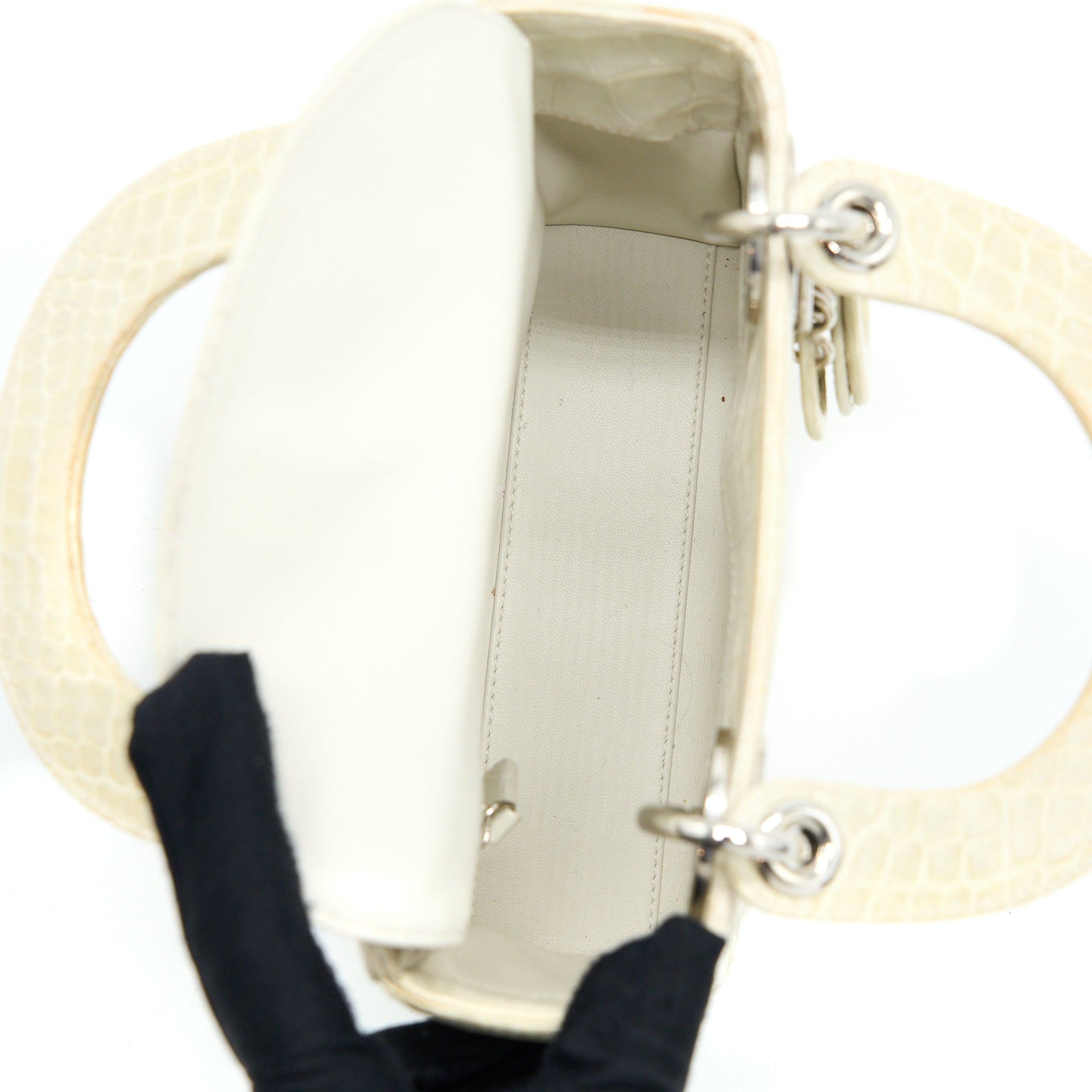 DIOR MINI LADY DIOR HIMALAYAN CROCODILE WHITE SHW