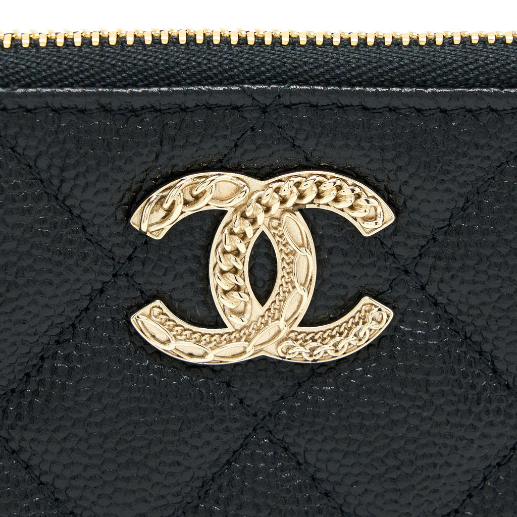 CHANEL ZIPPY SMALL POUCH DETAILED LOGO CAVIAR BLACK LGHW