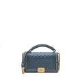 CHANEL TOP HANDLE BOY BAG LAMBSKIN DARK BLUE BRUSHED GHW