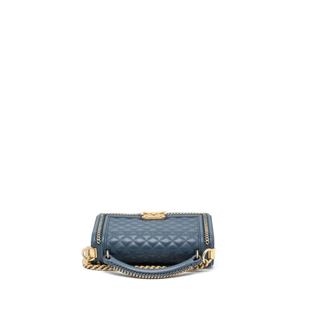 CHANEL TOP HANDLE BOY BAG LAMBSKIN DARK BLUE BRUSHED GHW