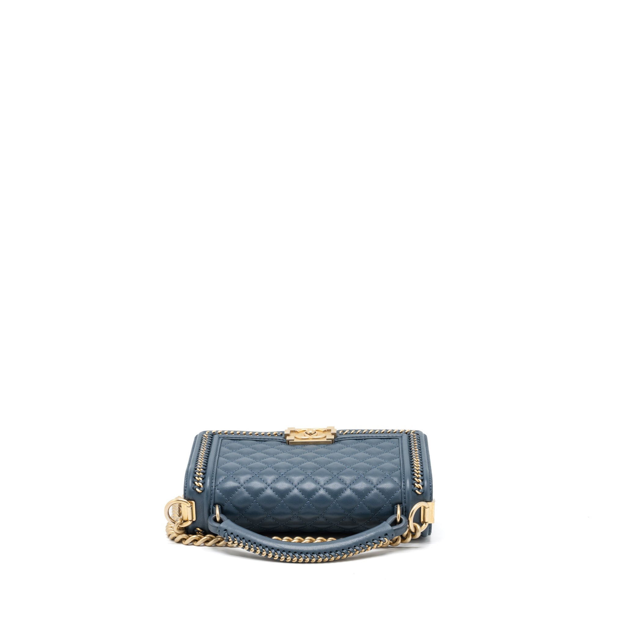 CHANEL TOP HANDLE BOY BAG LAMBSKIN DARK BLUE BRUSHED GHW