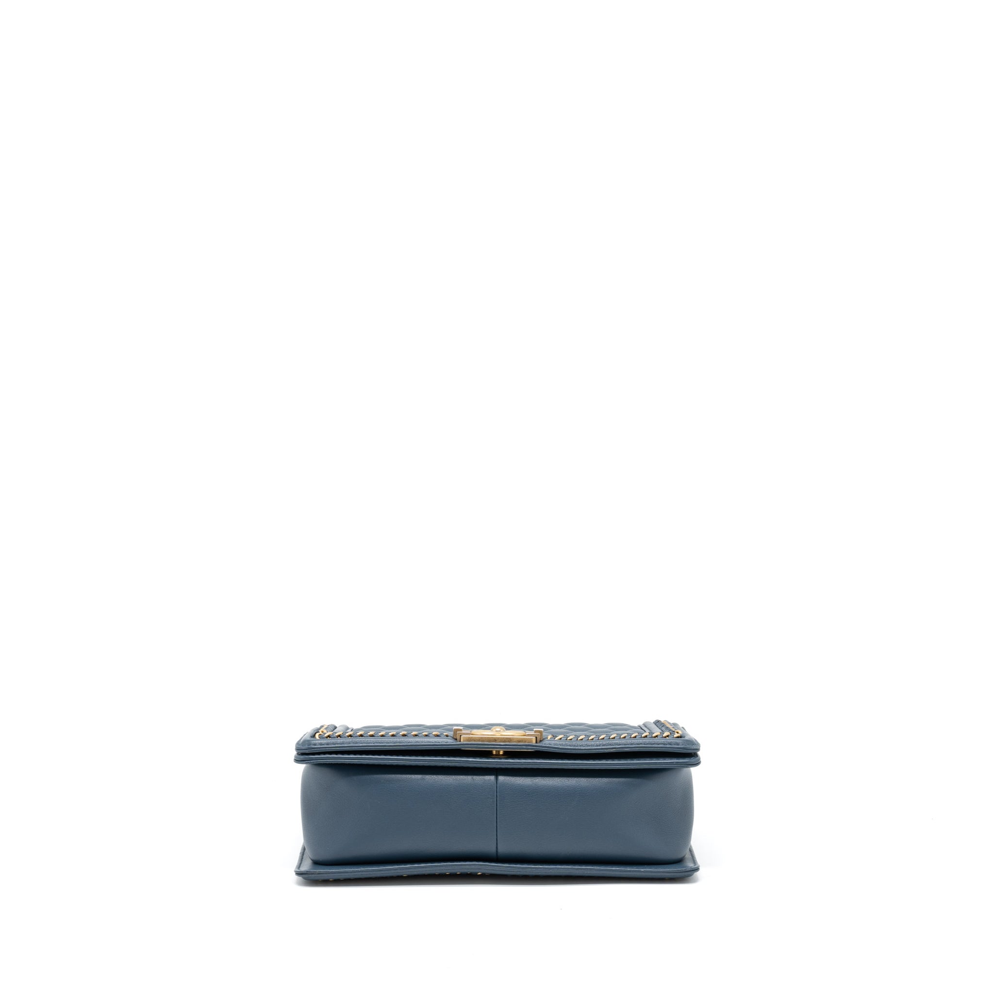 CHANEL TOP HANDLE BOY BAG LAMBSKIN DARK BLUE BRUSHED GHW