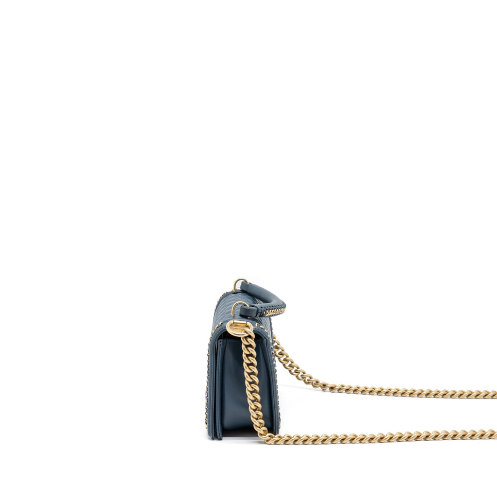 CHANEL TOP HANDLE BOY BAG LAMBSKIN DARK BLUE BRUSHED GHW
