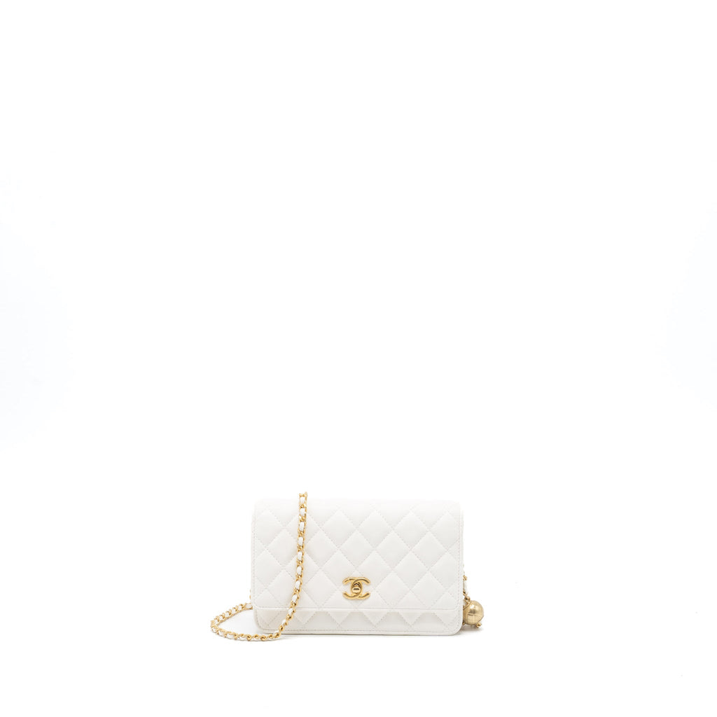 CHANEL PEARL CRUSH WALLET ON CHAIN LAMBSKIN WHITE GHW (MICROCHIP)