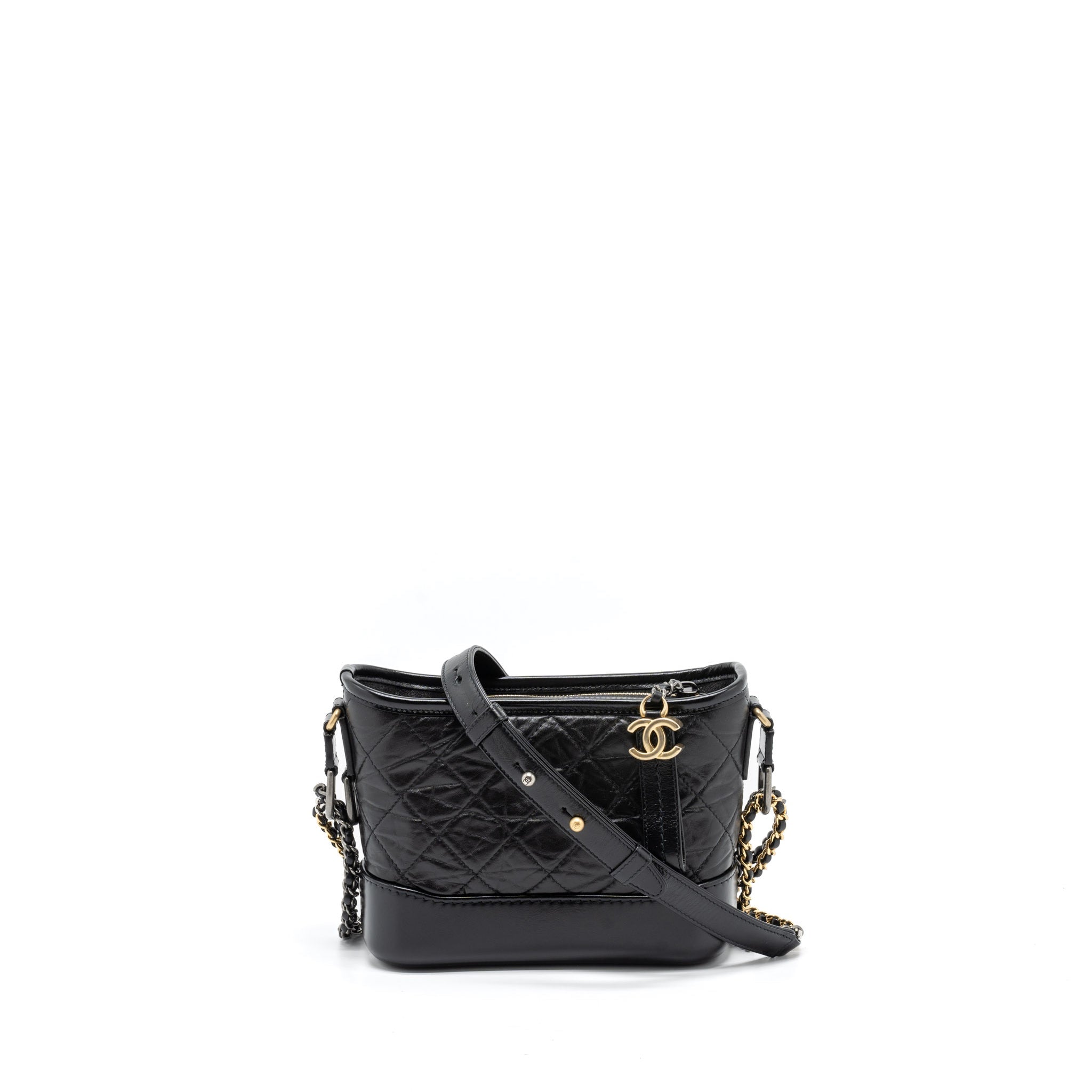 CHANEL SMALL GABRIELLE HOBO BAG AGED CALFSKIN BLACK MULTICOLOUR HARDWARE