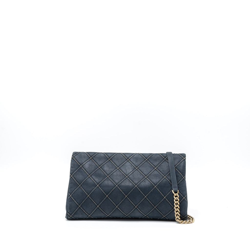 CHANEL QUILTED FLAP BAG CALFSKIN IRIDESCENT DARK BLUE BRUSHED GHW