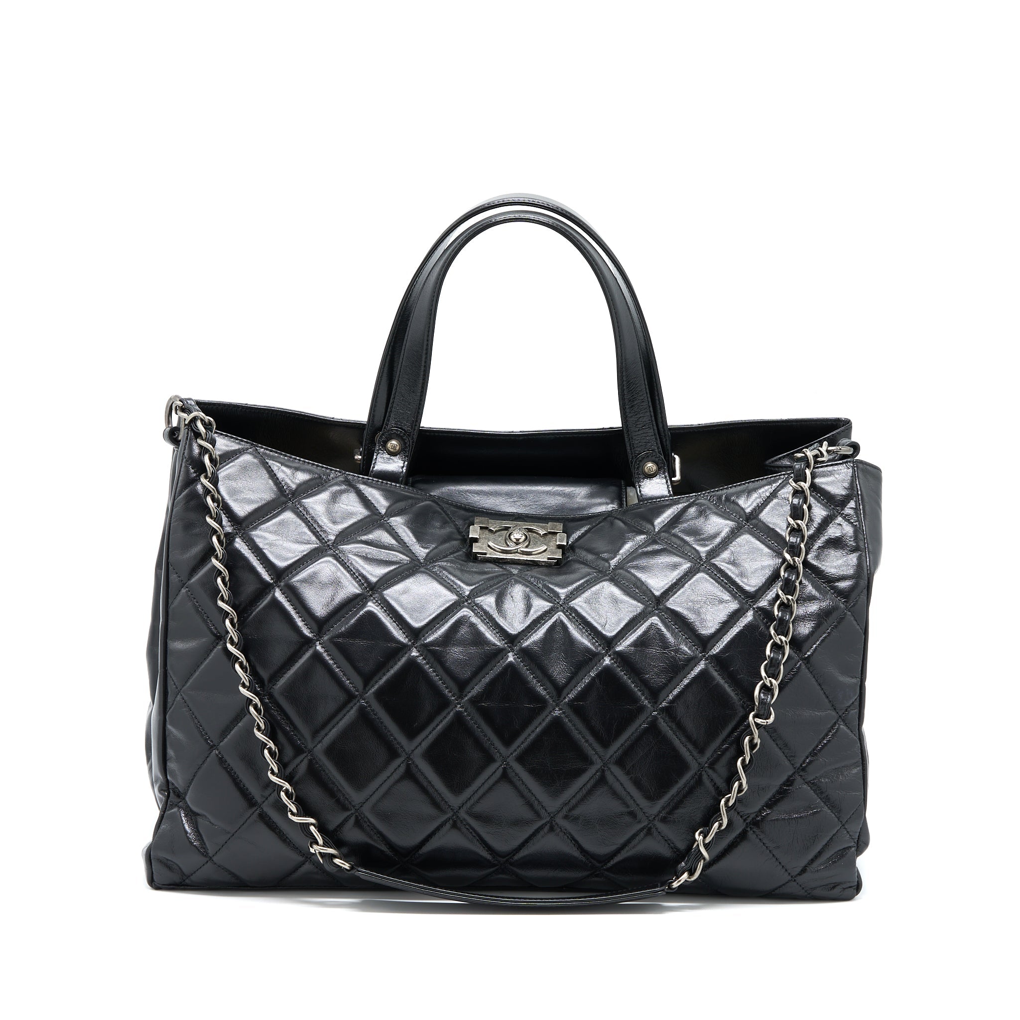 CHANEL LARGE TOTE BAG CALFSKIN BLACK RUTHENIUM HARDWARE