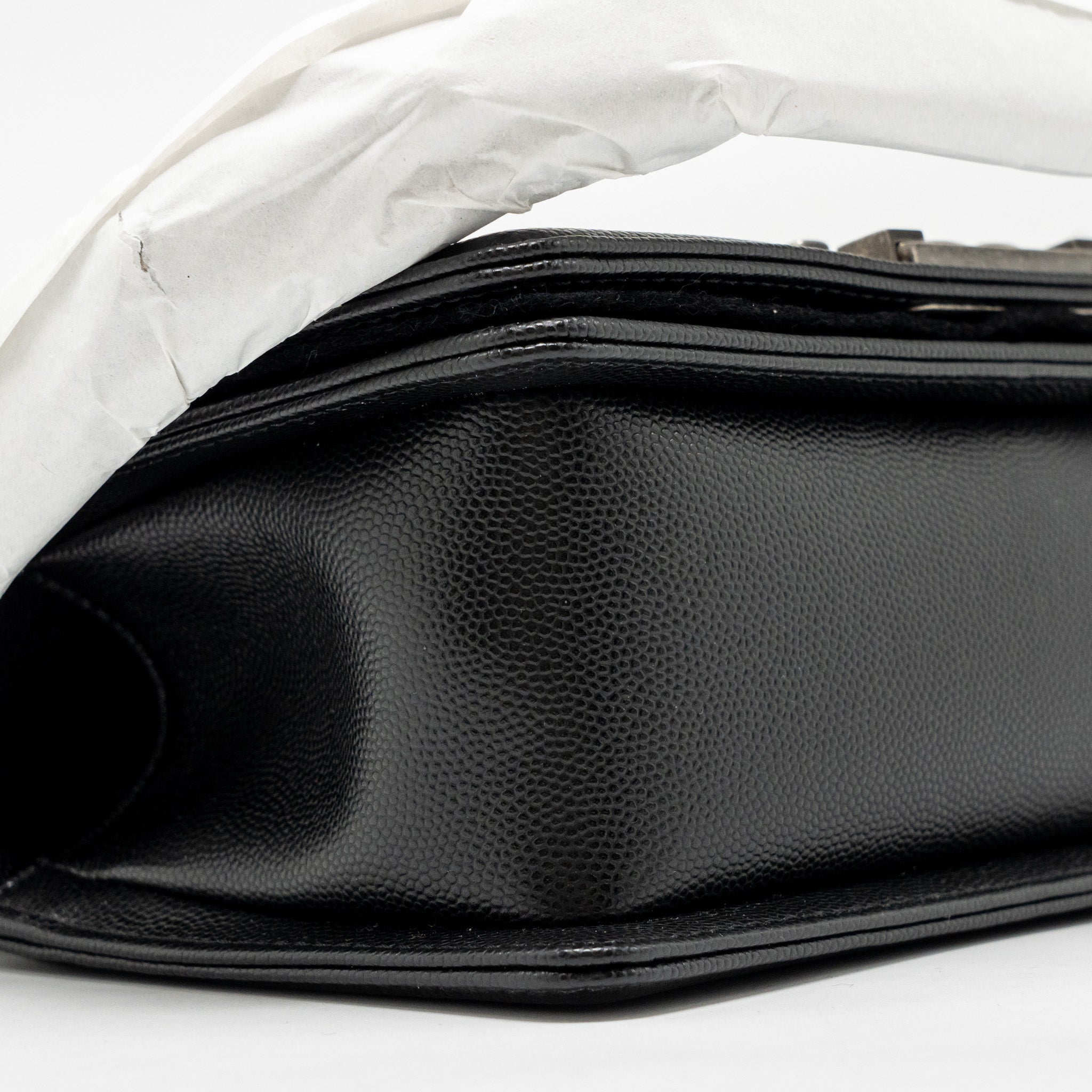 CHANEL SMALL BOY BAG CAVIAR BLACK RUTHENIUM SHW (MICROCHIP)