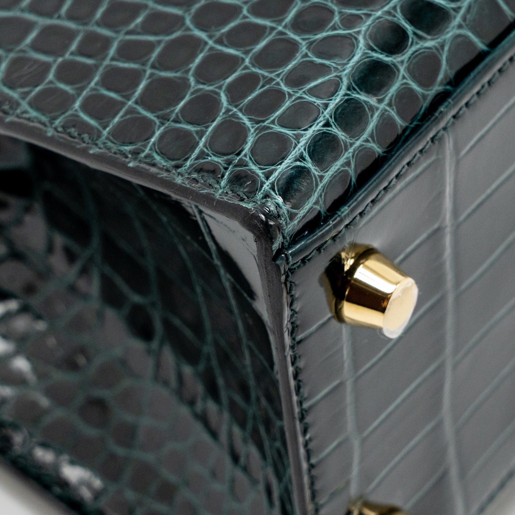 HERMES KELLY 25 SHINY ALLIGATOR MISSISSIPPIENSIS VERT CYPRES GHW