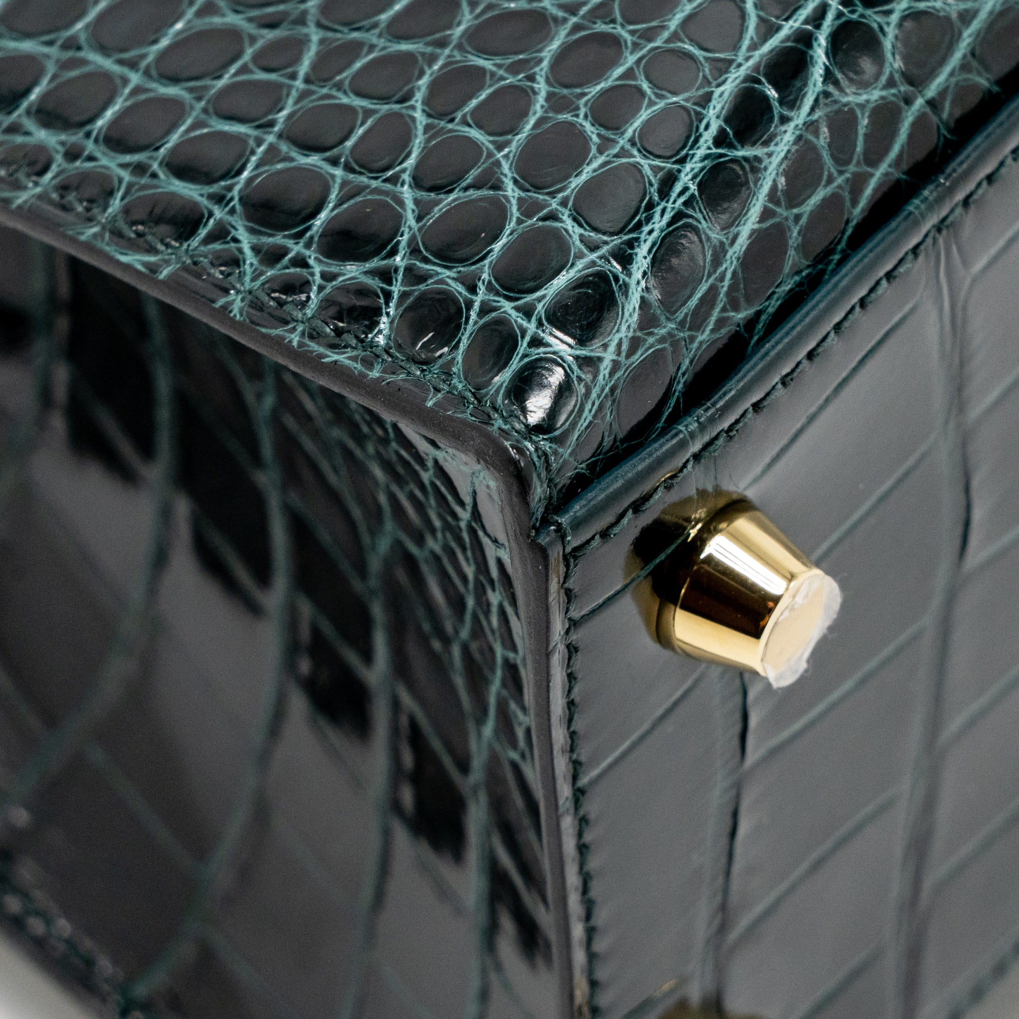 HERMES KELLY 25 SHINY ALLIGATOR MISSISSIPPIENSIS VERT CYPRES GHW