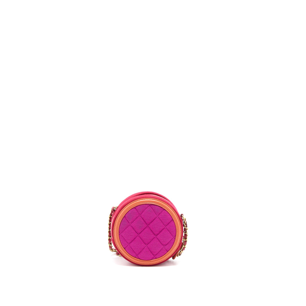 CHANEL ROUND CLUTCH WITH CHAIN FABRIC MULTICOLOUR GHW